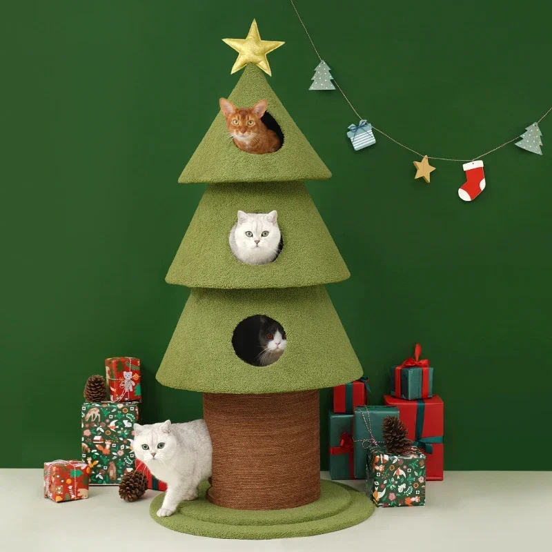 Festive Christmas Tree Cat Tower & Condo