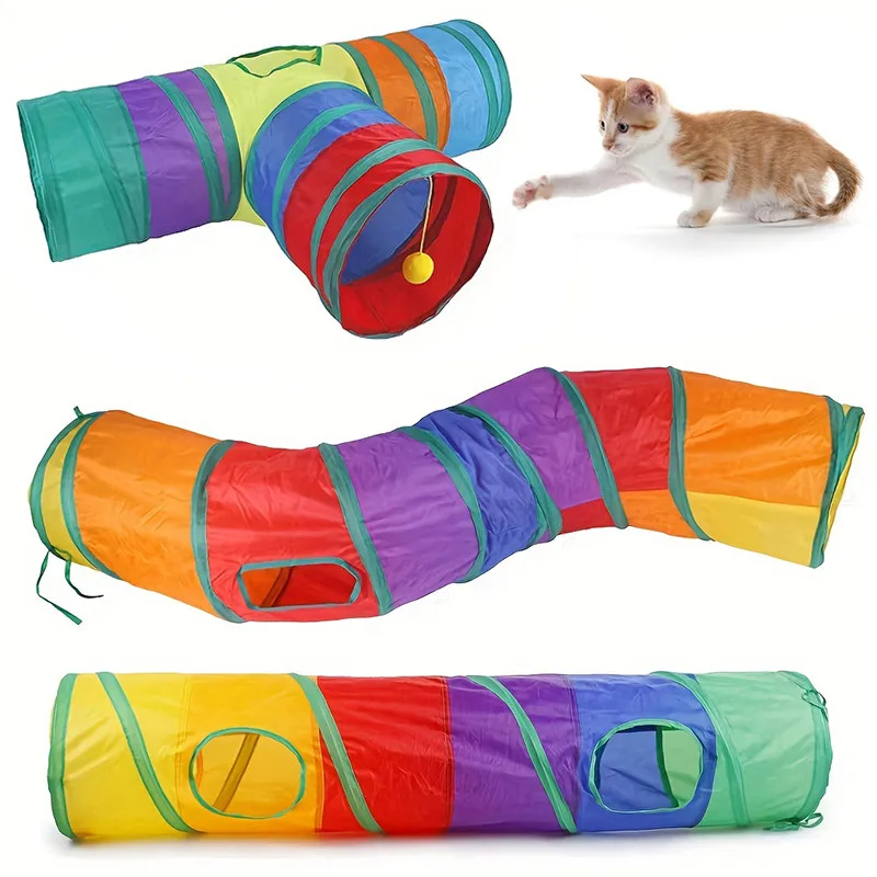 Foldable Rainbow Cat Tunnel Toy – Crinkle Sound for Indoor Play
