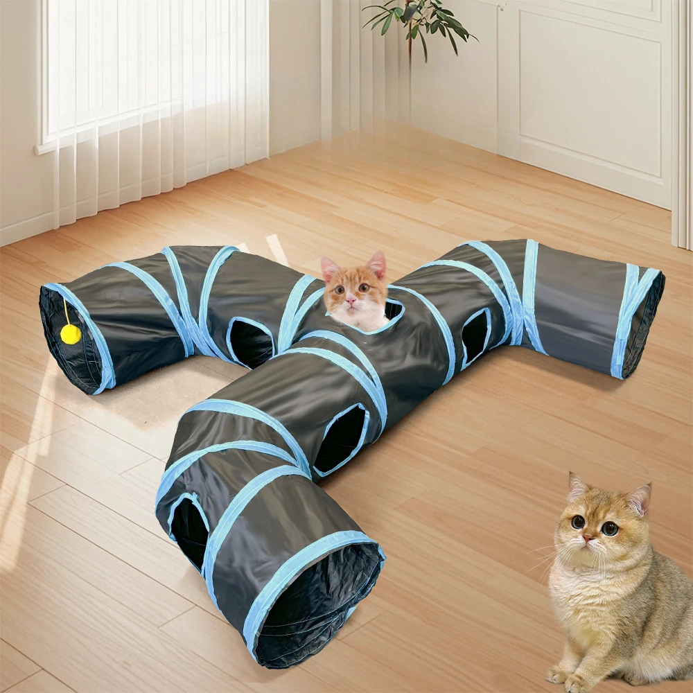Foldable T-Shaped Cat Tunnel – Interactive Play Maze