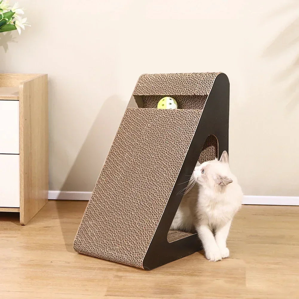 Triangle Cardboard Cat Scratcher with Trackball Toy
